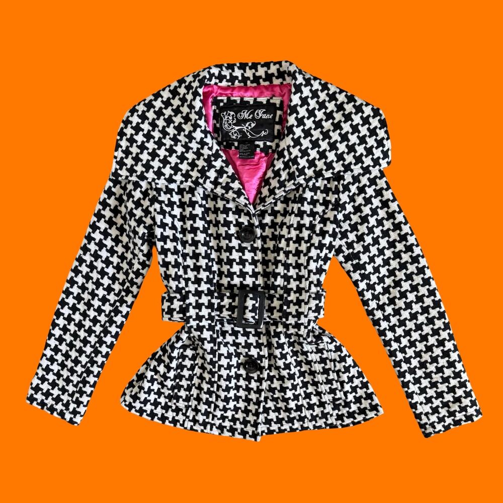 00's vintage houndstooth plaid belted bratz office siren y2k jacket coat XL